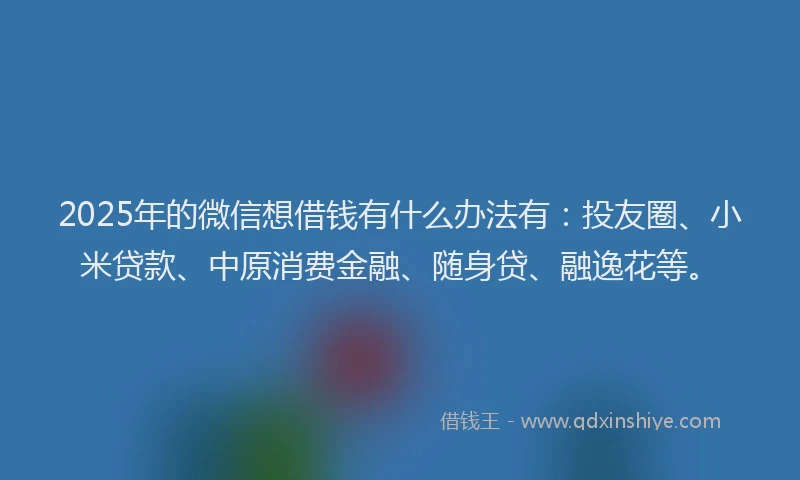 2025年的微信想借钱有什么办法有：投友圈、小米贷款、中原消费金融、随身贷、融逸花等。
