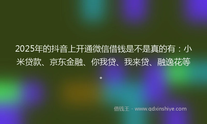 2025年的抖音上开通微信借钱是不是真的有：小米贷款、京东金融、你我贷、我来贷、融逸花等。