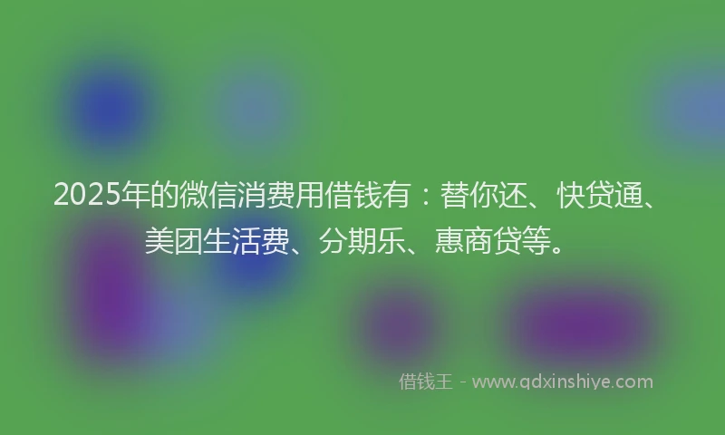 2025年的微信消费用借钱有：替你还、快贷通、美团生活费、分期乐、惠商贷等。