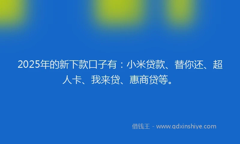 2025年的新下款口子有：小米贷款、替你还、超人卡、我来贷、惠商贷等。