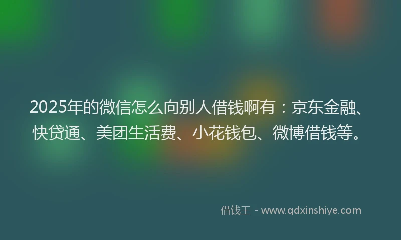 2025年的微信怎么向别人借钱啊有：京东金融、快贷通、美团生活费、小花钱包、微博借钱等。
