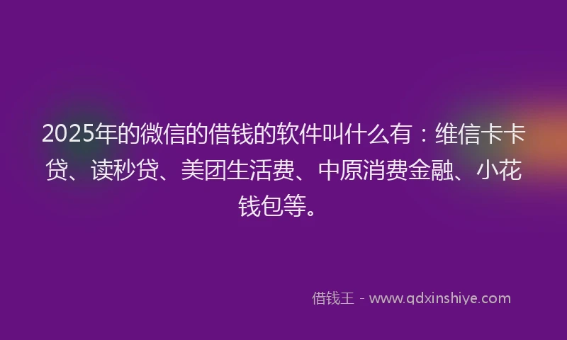2025年的微信的借钱的软件叫什么有：维信卡卡贷、读秒贷、美团生活费、中原消费金融、小花钱包等。