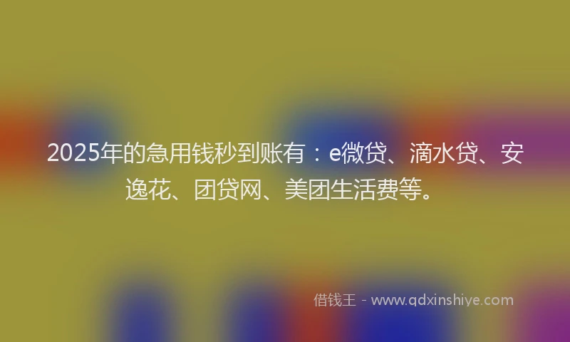 2025年的急用钱秒到账有：e微贷、滴水贷、安逸花、团贷网、美团生活费等。