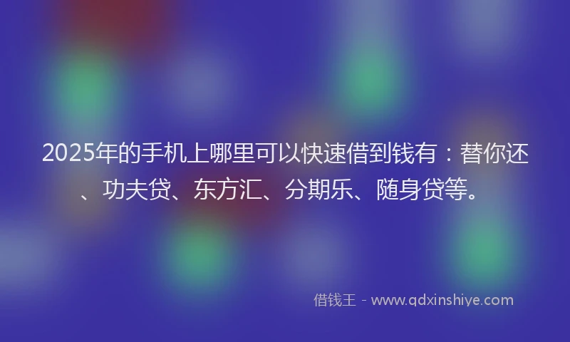 2025年的手机上哪里可以快速借到钱有：替你还、功夫贷、东方汇、分期乐、随身贷等。