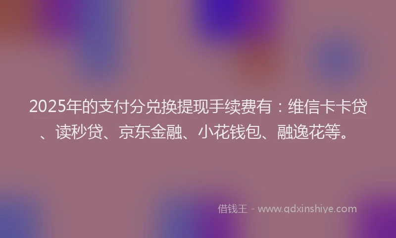 2025年的支付分兑换提现手续费有：维信卡卡贷、读秒贷、京东金融、小花钱包、融逸花等。