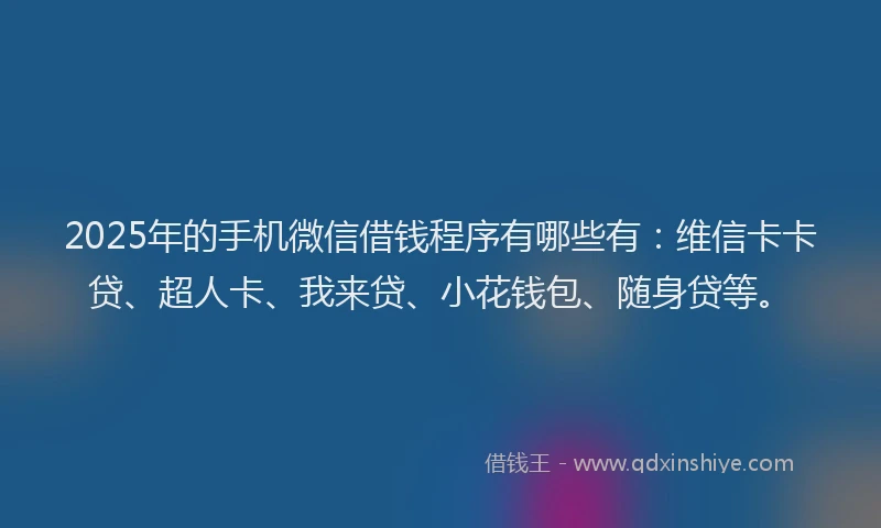 2025年的手机微信借钱程序有哪些有：维信卡卡贷、超人卡、我来贷、小花钱包、随身贷等。