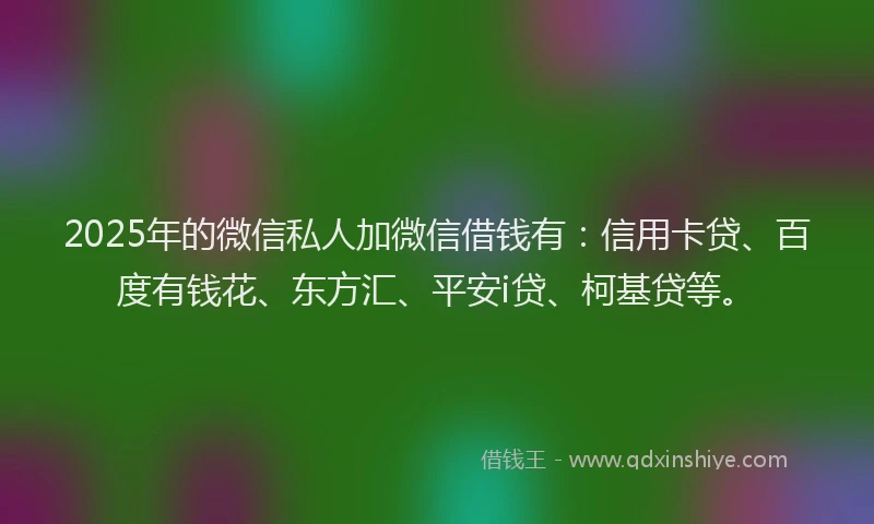 2025年的微信私人加微信借钱有：信用卡贷、百度有钱花、东方汇、平安i贷、柯基贷等。
