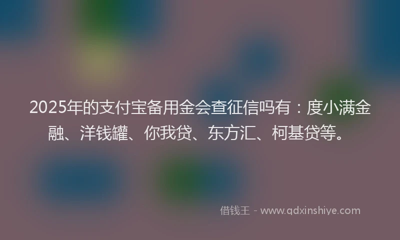 2025年的支付宝备用金会查征信吗有：度小满金融、洋钱罐、你我贷、东方汇、柯基贷等。