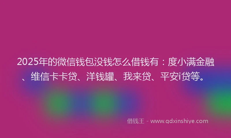 2025年的微信钱包没钱怎么借钱有：度小满金融、维信卡卡贷、洋钱罐、我来贷、平安i贷等。