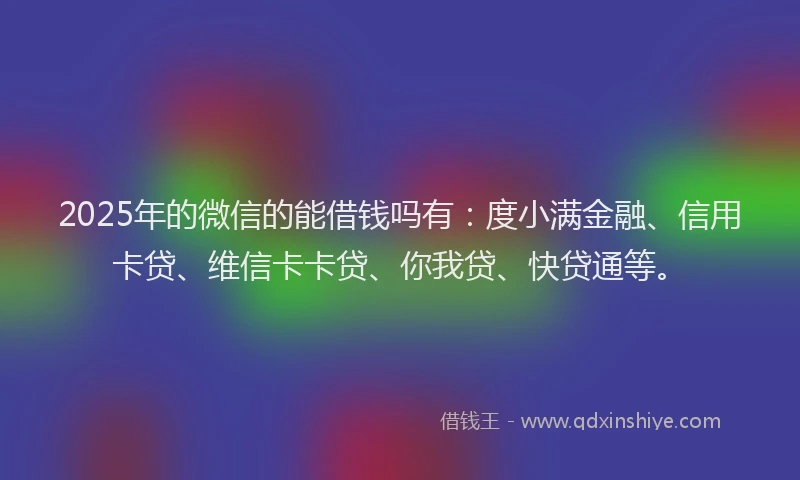 2025年的微信的能借钱吗有：度小满金融、信用卡贷、维信卡卡贷、你我贷、快贷通等。