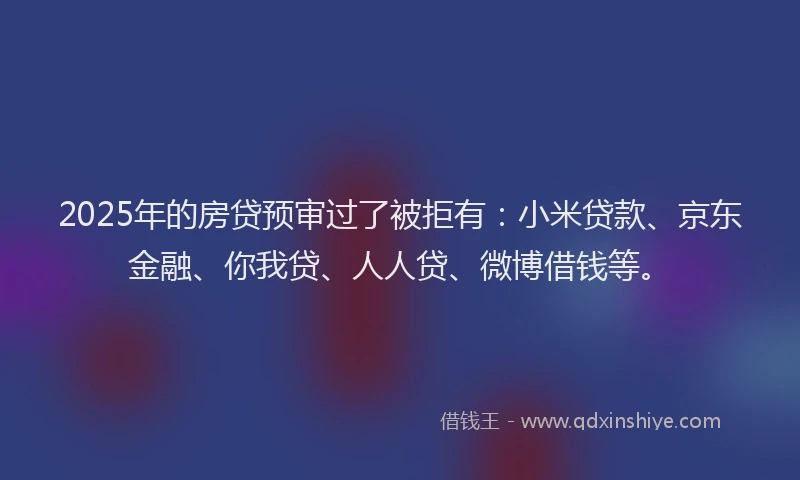 2025年的房贷预审过了被拒有：小米贷款、京东金融、你我贷、人人贷、微博借钱等。