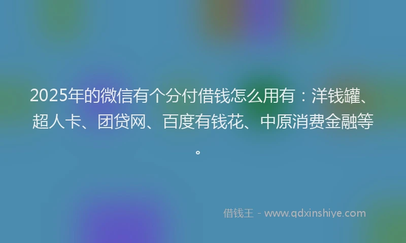 2025年的微信有个分付借钱怎么用有：洋钱罐、超人卡、团贷网、百度有钱花、中原消费金融等。