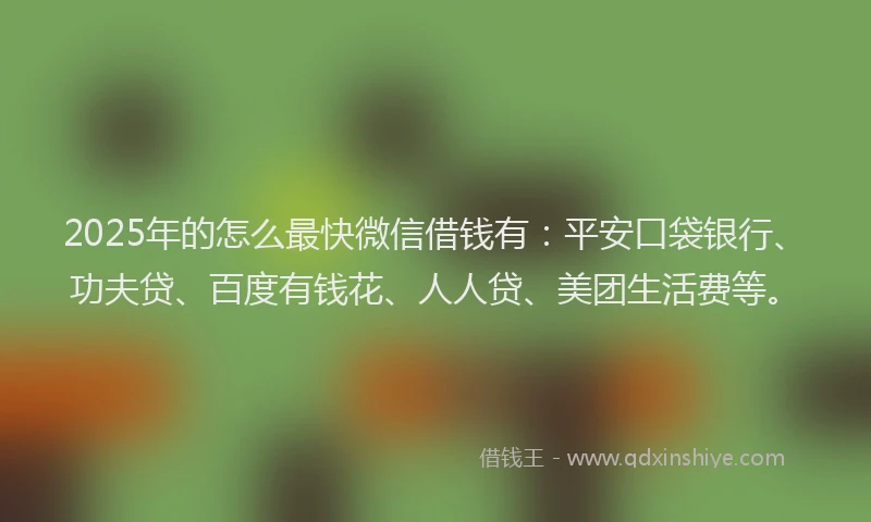 2025年的怎么最快微信借钱有：平安口袋银行、功夫贷、百度有钱花、人人贷、美团生活费等。