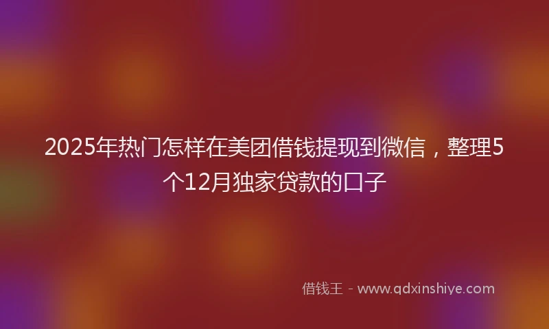 2025年热门怎样在美团借钱提现到微信，整理5个12月独家贷款的口子