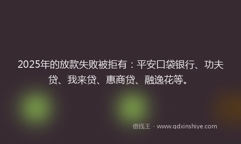 2025年的放款失败被拒有：平安口袋银行、功夫贷、我来贷、惠商贷、融逸花等。