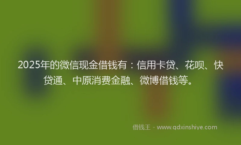 2025年的微信现金借钱有：信用卡贷、花呗、快贷通、中原消费金融、微博借钱等。