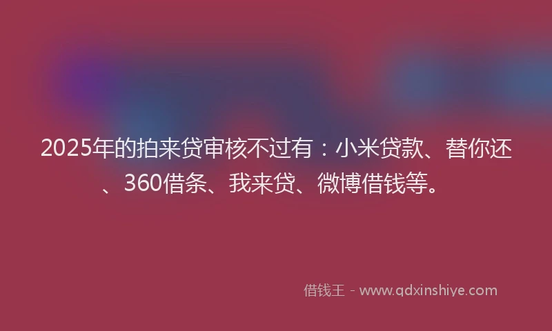 2025年的拍来贷审核不过有：小米贷款、替你还、360借条、我来贷、微博借钱等。