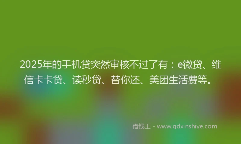 2025年的手机贷突然审核不过了有：e微贷、维信卡卡贷、读秒贷、替你还、美团生活费等。