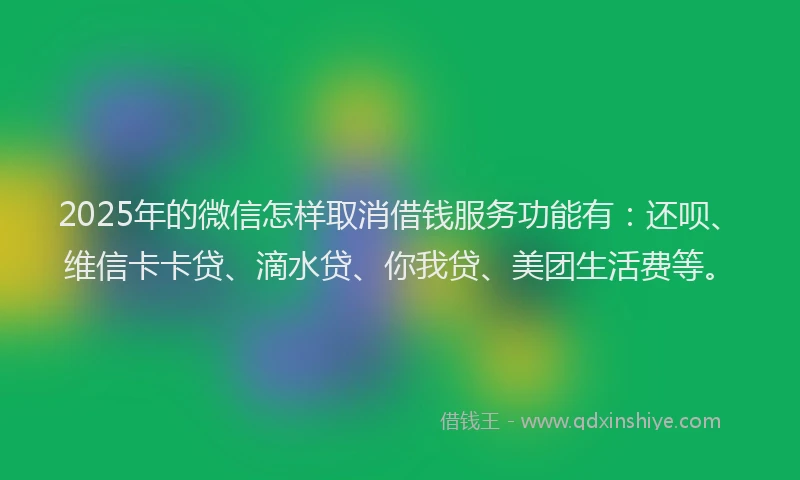 2025年的微信怎样取消借钱服务功能有：还呗、维信卡卡贷、滴水贷、你我贷、美团生活费等。