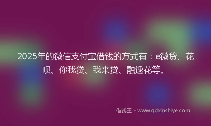 2025年的微信支付宝借钱的方式有：e微贷、花呗、你我贷、我来贷、融逸花等。
