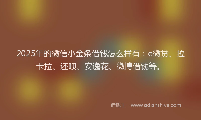 2025年的微信小金条借钱怎么样有：e微贷、拉卡拉、还呗、安逸花、微博借钱等。