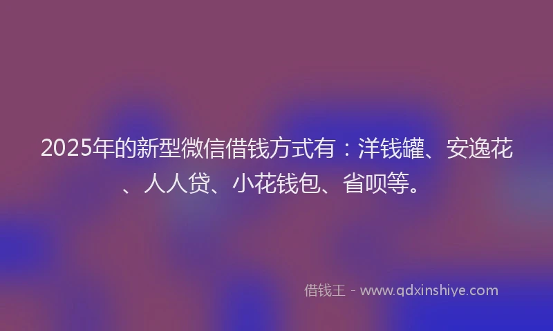 2025年的新型微信借钱方式有：洋钱罐、安逸花、人人贷、小花钱包、省呗等。