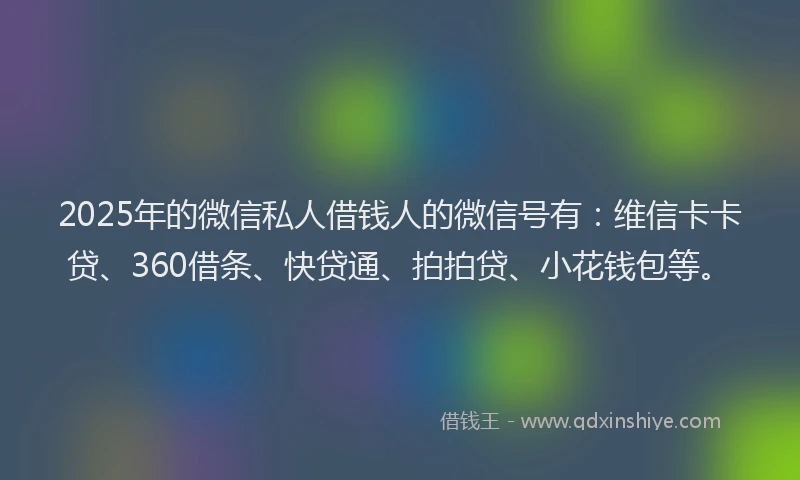 2025年的微信私人借钱人的微信号有：维信卡卡贷、360借条、快贷通、拍拍贷、小花钱包等。