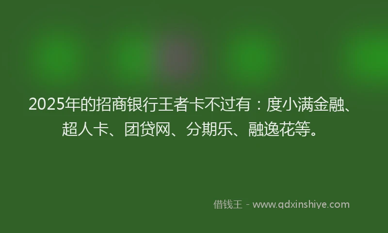 2025年的招商银行王者卡不过有：度小满金融、超人卡、团贷网、分期乐、融逸花等。