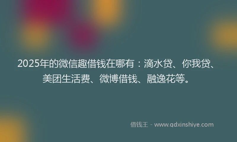 2025年的微信趣借钱在哪有：滴水贷、你我贷、美团生活费、微博借钱、融逸花等。