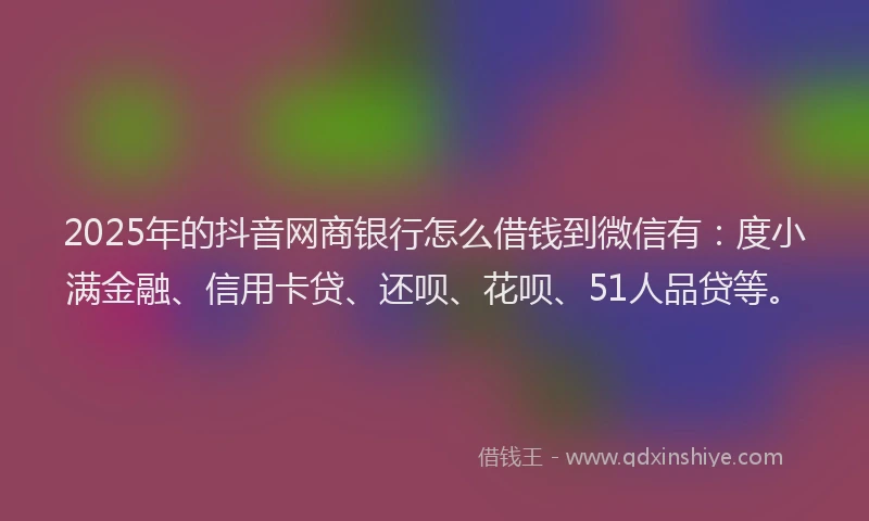 2025年的抖音网商银行怎么借钱到微信有：度小满金融、信用卡贷、还呗、花呗、51人品贷等。