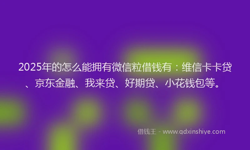 2025年的怎么能拥有微信粒借钱有：维信卡卡贷、京东金融、我来贷、好期贷、小花钱包等。