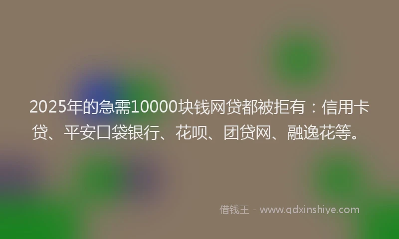 2025年的急需10000块钱网贷都被拒有：信用卡贷、平安口袋银行、花呗、团贷网、融逸花等。