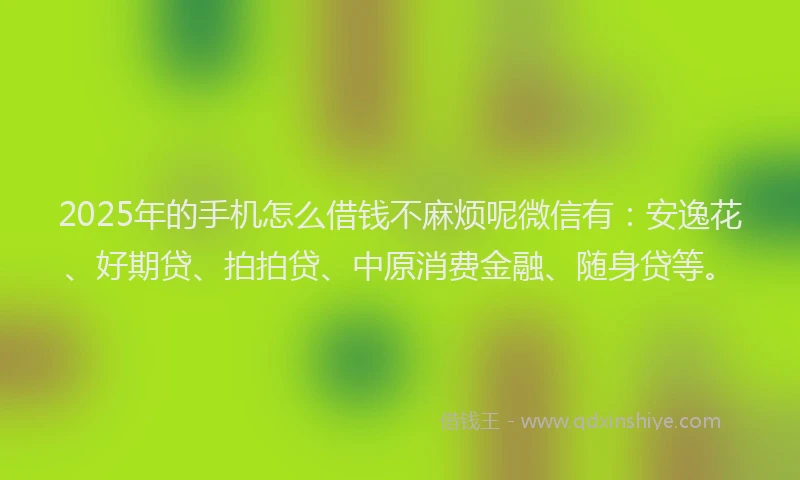 2025年的手机怎么借钱不麻烦呢微信有：安逸花、好期贷、拍拍贷、中原消费金融、随身贷等。