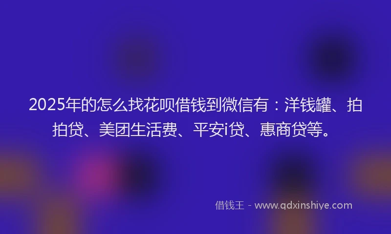 2025年的怎么找花呗借钱到微信有：洋钱罐、拍拍贷、美团生活费、平安i贷、惠商贷等。