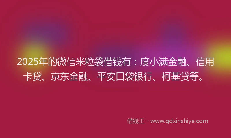 2025年的微信米粒袋借钱有：度小满金融、信用卡贷、京东金融、平安口袋银行、柯基贷等。