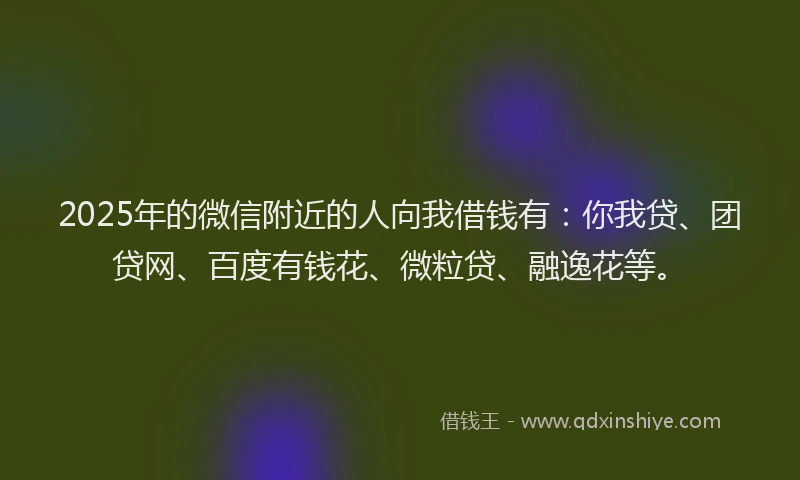 2025年的微信附近的人向我借钱有：你我贷、团贷网、百度有钱花、微粒贷、融逸花等。