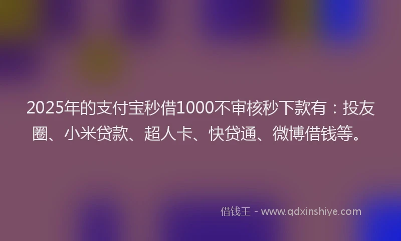 2025年的支付宝秒借1000不审核秒下款有：投友圈、小米贷款、超人卡、快贷通、微博借钱等。