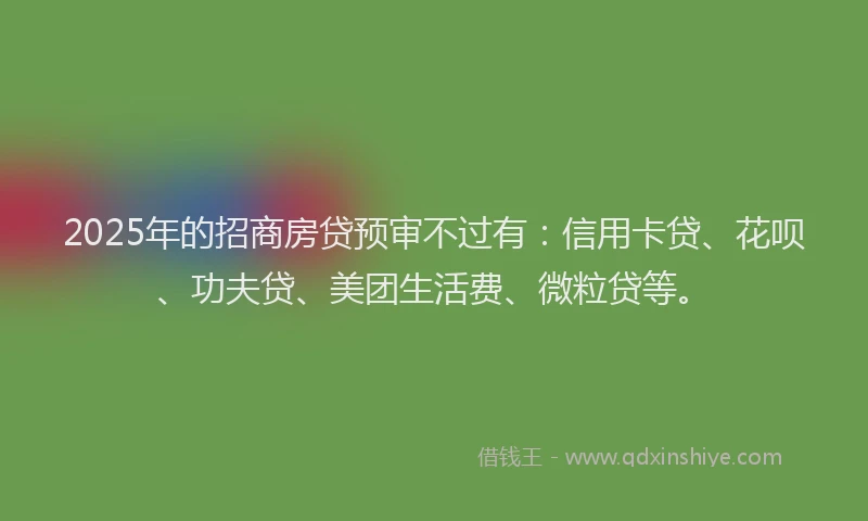2025年的招商房贷预审不过有：信用卡贷、花呗、功夫贷、美团生活费、微粒贷等。