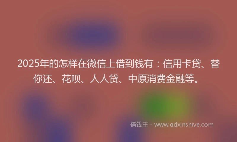 2025年的怎样在微信上借到钱有：信用卡贷、替你还、花呗、人人贷、中原消费金融等。