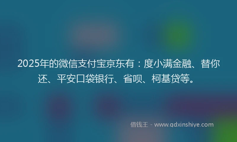 2025年的微信支付宝京东有：度小满金融、替你还、平安口袋银行、省呗、柯基贷等。