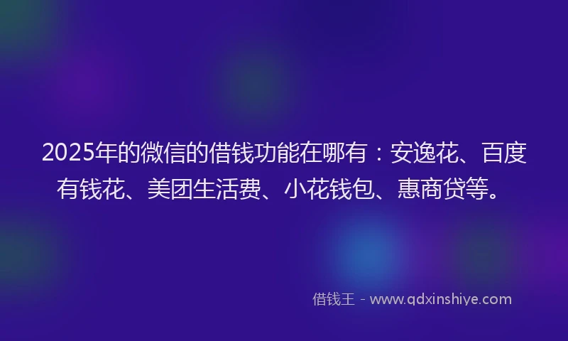 2025年的微信的借钱功能在哪有：安逸花、百度有钱花、美团生活费、小花钱包、惠商贷等。