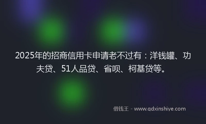 2025年的招商信用卡申请老不过有：洋钱罐、功夫贷、51人品贷、省呗、柯基贷等。