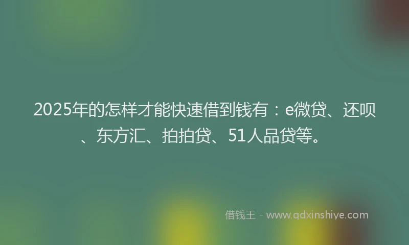 2025年的怎样才能快速借到钱有：e微贷、还呗、东方汇、拍拍贷、51人品贷等。