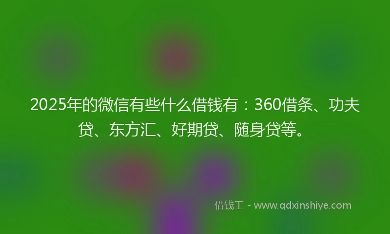2025年的微信有些什么借钱有：360借条、功夫贷、东方汇、好期贷、随身贷等。