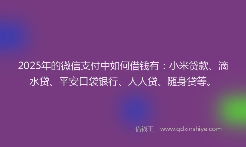 2025年的微信支付中如何借钱有：小米贷款、滴水贷、平安口袋银行、人人贷、随身贷等。