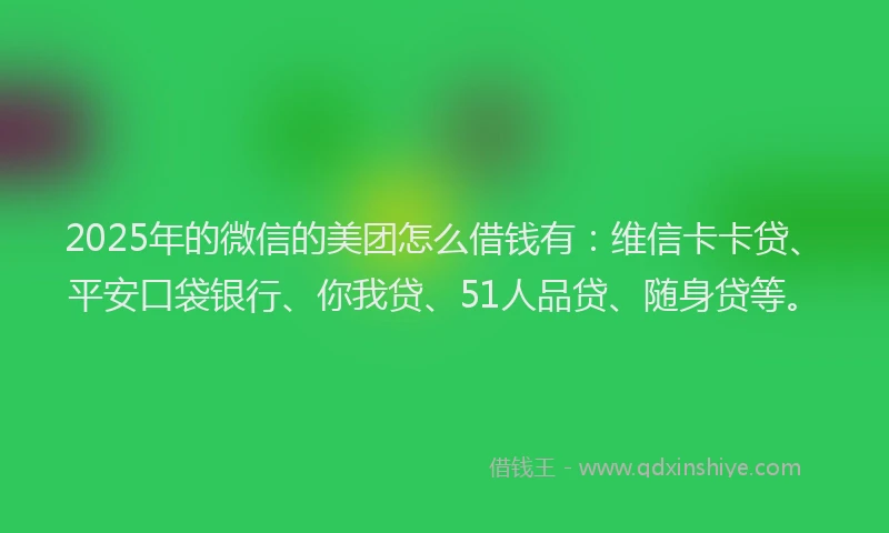 2025年的微信的美团怎么借钱有：维信卡卡贷、平安口袋银行、你我贷、51人品贷、随身贷等。
