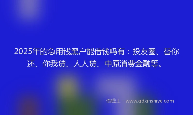 2025年的急用钱黑户能借钱吗有：投友圈、替你还、你我贷、人人贷、中原消费金融等。