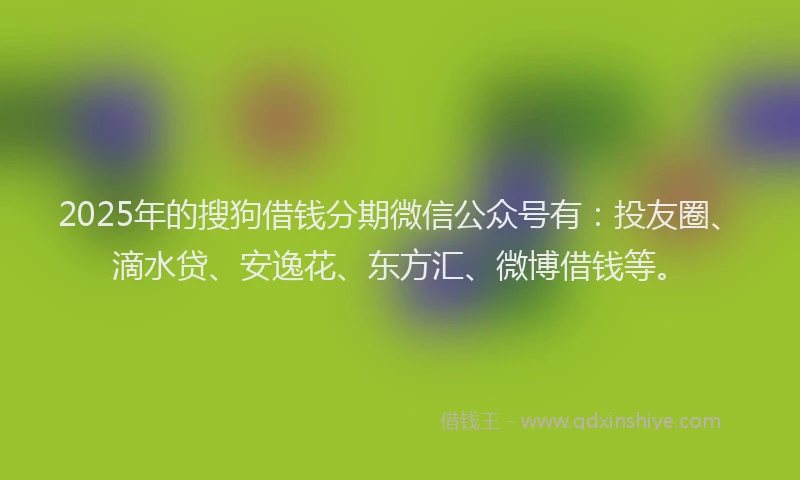 2025年的搜狗借钱分期微信公众号有：投友圈、滴水贷、安逸花、东方汇、微博借钱等。