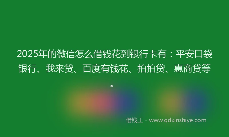 2025年的微信怎么借钱花到银行卡有：平安口袋银行、我来贷、百度有钱花、拍拍贷、惠商贷等。