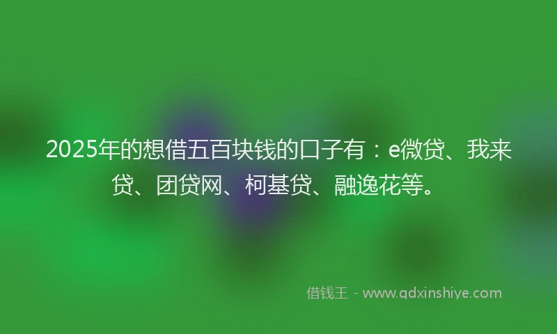 2025年的想借五百块钱的口子有：e微贷、我来贷、团贷网、柯基贷、融逸花等。